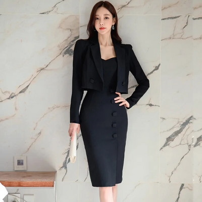 Sieviešu divdaļīgi uzvalki, biroja tērpi ar robainu kaklu, īsi topi, mēteļi, kostīmi, virsdrēbes, siksna Bodycon, šķēlumi, midi tērpi