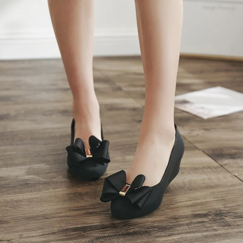 Železaste cipele za povećanje visine s mašnom i otvorenim prstima, ljetne ravne cipele, vodootporne neklizajuće mokasine s platformom, ženske ležerne mokasine na klinove