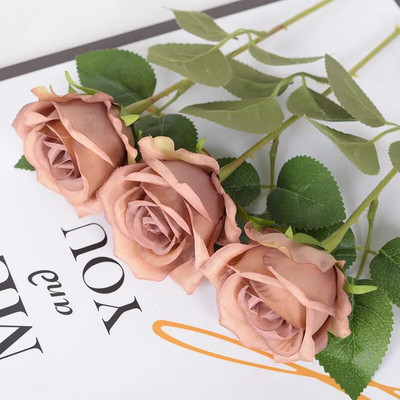 Pakiranje od 3-5 buketa umjetnog cvijeća Crveni baršun Lažno cvijeće ruže Vjenčanje Dekoracija kućnog stola Božićni poklon za Valentinovo