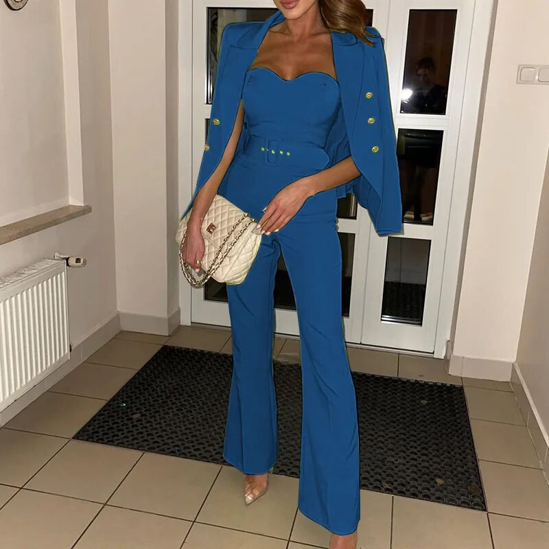 Žensko ležerno poslovno odijelo s hlačama Bule Ljubičasto ružičasto uredsko žensko usko odijelo s jaknim hlačama Ženska modna korejska odjeća, dvodijelna