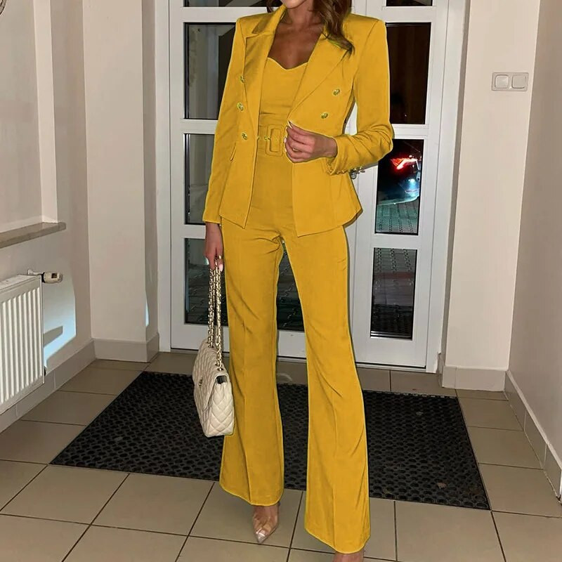 Žensko ležerno poslovno odijelo s hlačama Bule Ljubičasto ružičasto uredsko žensko usko odijelo s jaknim hlačama Ženska modna korejska odjeća, dvodijelna