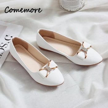 Дамски плоски кожени обувки Comemore Shallow Bowknot Дамски плоски обувки Лято 2023 Дамски удобни и елегантни обувки с лодки