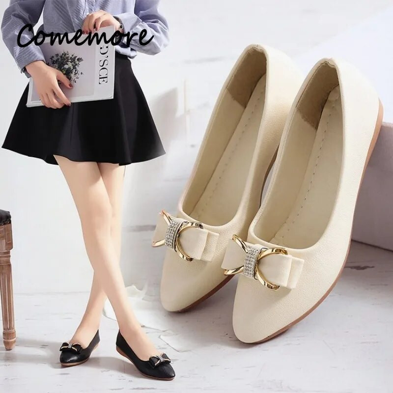 Comemore Shallow Bowknot lamedad nahast kingad naistele, naiste suvi 2023 lamedad kingad naistele, mugavad ja elegantsed pumbajalatsid