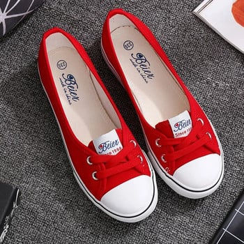 Ежедневни плоски обувки Дамски плоски обувки с плитка уста Обувки за свободното време на платформа, летни дамски платнени сини червени zapatos de mujer