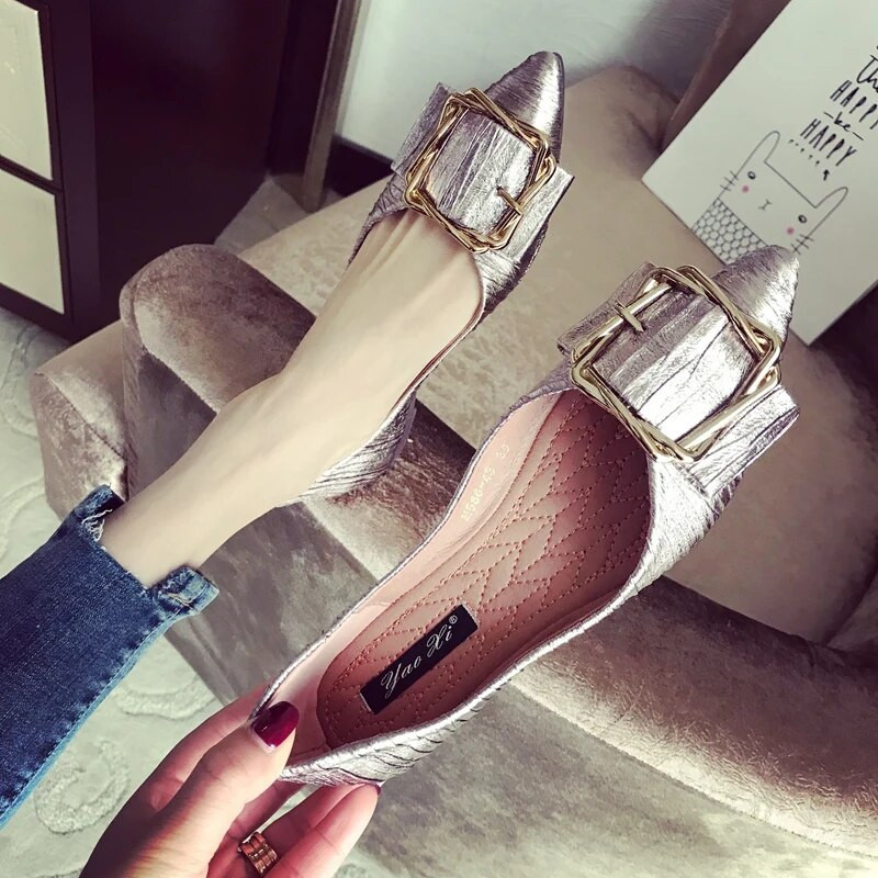 Proljeće/jesen 2023. Nove plitke ravne cipele sa šiljatim prstima Ženske modne metalne kopče za remen Ženske cipele velikih veličina Lagane cipele za brod