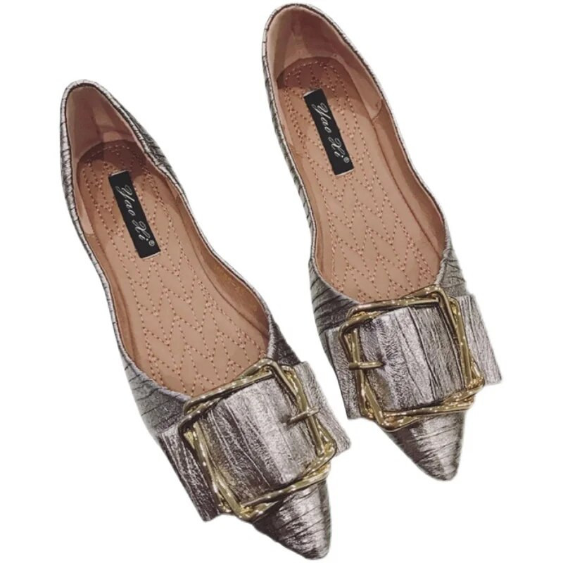 Proljeće/jesen 2023. Nove plitke ravne cipele sa šiljatim prstima Ženske modne metalne kopče za remen Ženske cipele velikih veličina Lagane cipele za brod