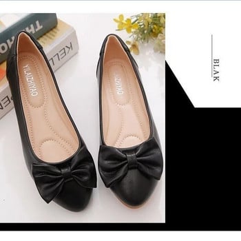 Меки кожени плитки плоски обувки Дамски прости ежедневни работни обувки за пътуване с остри пръсти Сладък лък Корейска мода Пролет Есен