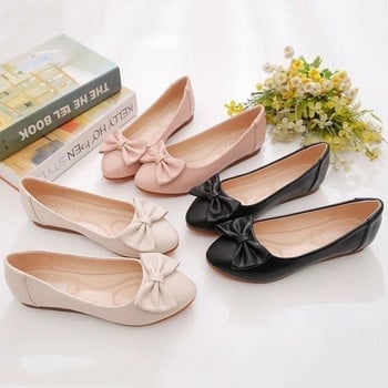 Меки кожени плитки плоски обувки Дамски прости ежедневни работни обувки за пътуване с остри пръсти Сладък лък Корейска мода Пролет Есен