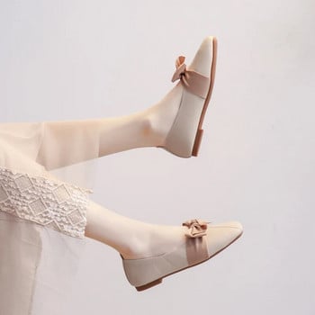 големи размери дамски обувки с лък и лъкатушни дамски обувки с квадратни връхчета с плитка уста пролет лято есен дамски обувки в корейски стил