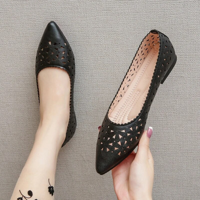 Ženske ravne cipele Kožne ženske baletne cipele sa šiljatim prstima Ljetne ženske cipele s izdubljenim natikačama Ženske cipele Sandale Vc3091