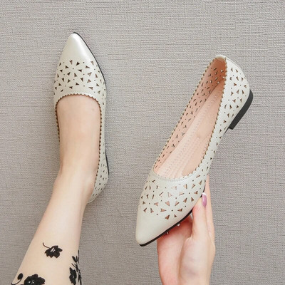 Ženske ravne cipele Kožne ženske baletne cipele sa šiljatim prstima Ljetne ženske cipele s izdubljenim natikačama Ženske cipele Sandale Vc3091