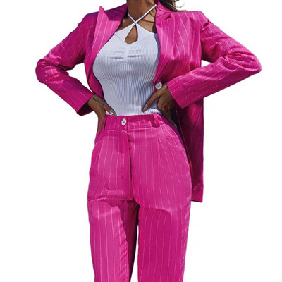 Moodsad triibulised pükskostüümid naistele Rohelised punased üherealised naiste vabaaja bleiserid pliiatsiga püksid ärijope 2-osalised komplektid