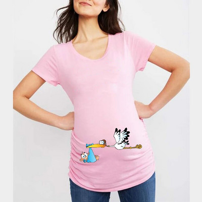 Ljetne majice kratkih rukava za trudnice s printom smiješnog crtića za trudnice, ružičasta odjeća velikih veličina Ženske vruće rasprodaje T-shirt majica