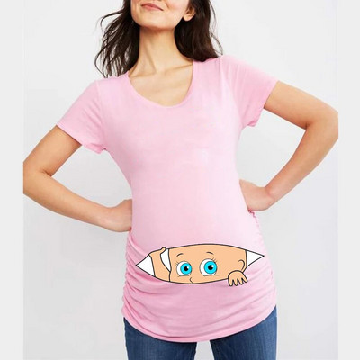 Ljetne majice kratkih rukava za trudnice s printom smiješnog crtića za trudnice, ružičasta odjeća velikih veličina Ženske vruće rasprodaje T-shirt majica