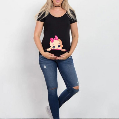 Ljetne majice kratkih rukava za trudnice s printom smiješnog crtića za trudnice, ružičasta odjeća velikih veličina Ženske vruće rasprodaje T-shirt majica