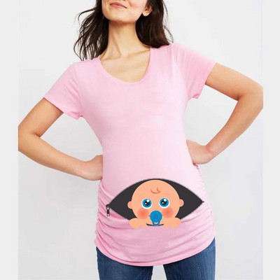 Ljetne majice kratkih rukava za trudnice s printom smiješnog crtića za trudnice, ružičasta odjeća velikih veličina Ženske vruće rasprodaje T-shirt majica