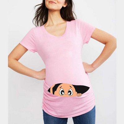 Ljetne majice kratkih rukava za trudnice s printom smiješnog crtića za trudnice, ružičasta odjeća velikih veličina Ženske vruće rasprodaje T-shirt majica