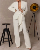Elegantno žensko odijelo s hlačama, bijeli sako dugih rukava + hlače širokih nogavica, radna odjeća, modni poslovni uredski ženski kompleti sakoa od 2 komada