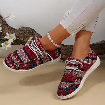 Maogu Lagane ravne tenisice na navlačenje Ženske ljetne prozračne platnene natikače Mokasine s platnenim motivima s printom Ženska mujer