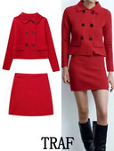 TRAF 2023 naiste 2-osalised komplektid Moodsad lühikesed kaherealised bleisermantlid + miniseelikud A-Line seelikud Elegantsed sügisesed komplektid