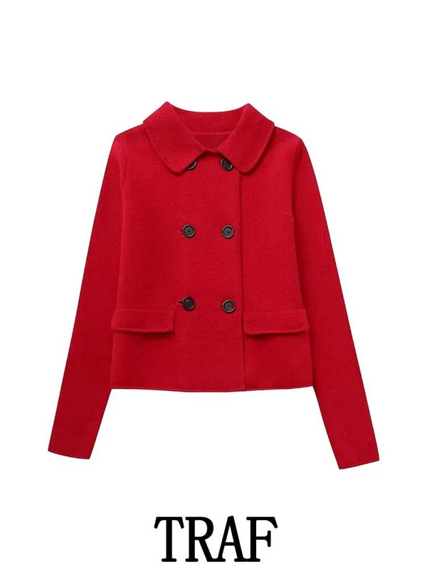 TRAF 2023 naiste 2-osalised komplektid Moodsad lühikesed kaherealised bleisermantlid + miniseelikud A-Line seelikud Elegantsed sügisesed komplektid