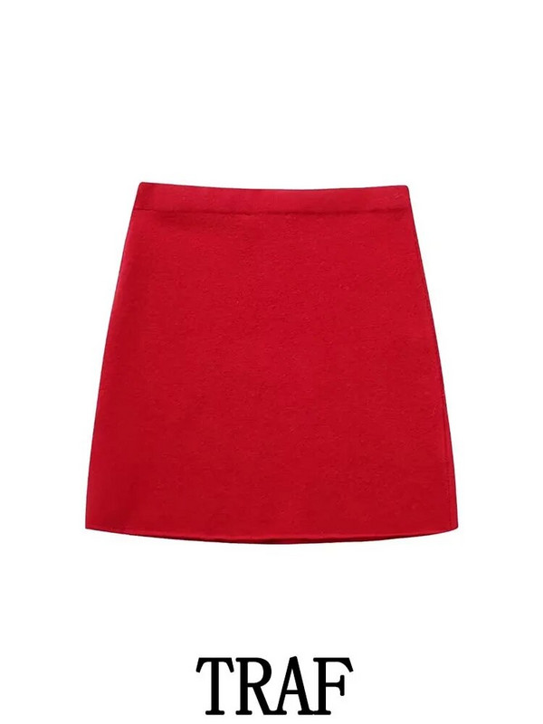 TRAF 2023 naiste 2-osalised komplektid Moodsad lühikesed kaherealised bleisermantlid + miniseelikud A-Line seelikud Elegantsed sügisesed komplektid