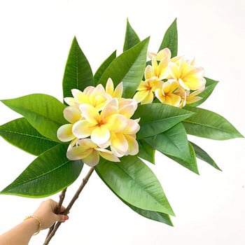 1 ΤΕΜ. Τεχνητά κλαδιά λουλουδιών Plumeria Ψεύτικοι μίσχοι Φυσικά πράσινα φύλλα Λουλούδια Για ασυνήθιστα DIY αξεσουάρ