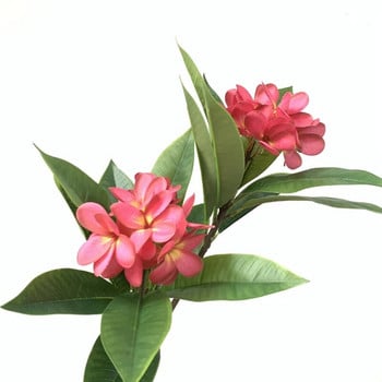 1PCS Изкуствени цветни клони на plumeria Фалшиви стъбла Естествени зелени листа Цветя За outsaid Направи си сам аксесоари