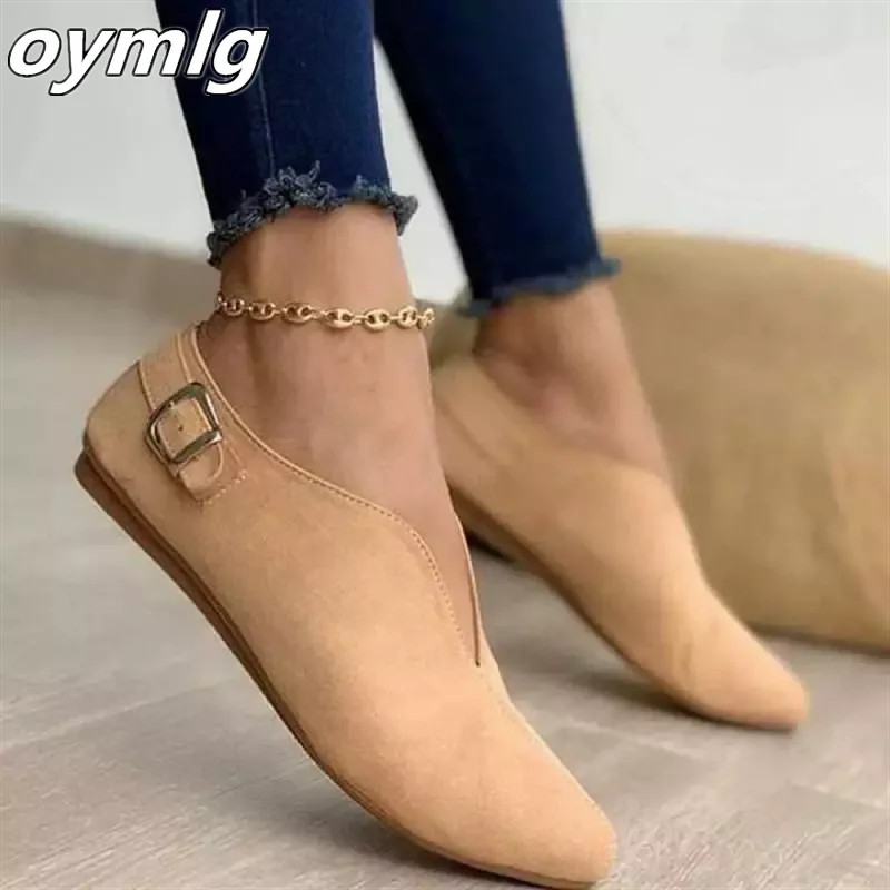 Lapos nagy cipő 2023 tavaszi és őszi új kerek velúr alsó ujjú láb alkalmi csatos női egycipő