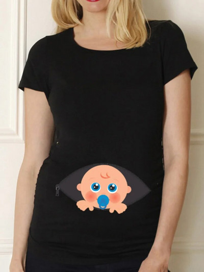 Μαύρο πουκάμισο εγκυμοσύνης για εγκυμοσύνη χαριτωμένο μπλουζάκι με κοντό μανίκι με λαιμόκοψη Μπλουζάκι με κοντό μανίκι Μπλουζάκι για έγκυες μπλούζες Μαμά Ρούχα Βρεφική Αναγγελία Μπλουζάκι