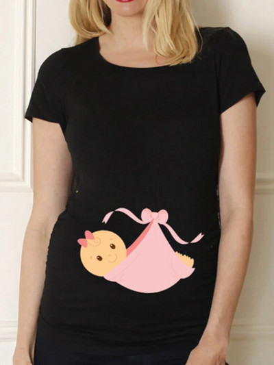 Μαύρο πουκάμισο εγκυμοσύνης για εγκυμοσύνη χαριτωμένο μπλουζάκι με κοντό μανίκι με λαιμόκοψη Μπλουζάκι με κοντό μανίκι Μπλουζάκι για έγκυες μπλούζες Μαμά Ρούχα Βρεφική Αναγγελία Μπλουζάκι