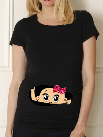 Μαύρο πουκάμισο εγκυμοσύνης για εγκυμοσύνη χαριτωμένο μπλουζάκι με κοντό μανίκι με λαιμόκοψη Μπλουζάκι με κοντό μανίκι Μπλουζάκι για έγκυες μπλούζες Μαμά Ρούχα Βρεφική Αναγγελία Μπλουζάκι