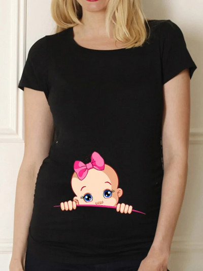 Μαύρο πουκάμισο εγκυμοσύνης για εγκυμοσύνη χαριτωμένο μπλουζάκι με κοντό μανίκι με λαιμόκοψη Μπλουζάκι με κοντό μανίκι Μπλουζάκι για έγκυες μπλούζες Μαμά Ρούχα Βρεφική Αναγγελία Μπλουζάκι