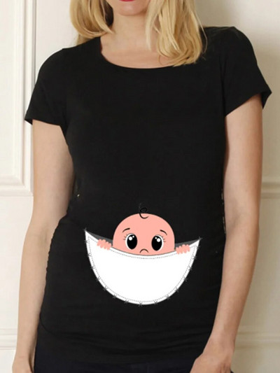 Μαύρο πουκάμισο εγκυμοσύνης για εγκυμοσύνη χαριτωμένο μπλουζάκι με κοντό μανίκι με λαιμόκοψη Μπλουζάκι με κοντό μανίκι Μπλουζάκι για έγκυες μπλούζες Μαμά Ρούχα Βρεφική Αναγγελία Μπλουζάκι