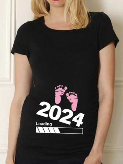 Μαύρο πουκάμισο εγκυμοσύνης για εγκυμοσύνη χαριτωμένο μπλουζάκι με κοντό μανίκι με λαιμόκοψη Μπλουζάκι με κοντό μανίκι Μπλουζάκι για έγκυες μπλούζες Μαμά Ρούχα Βρεφική Αναγγελία Μπλουζάκι