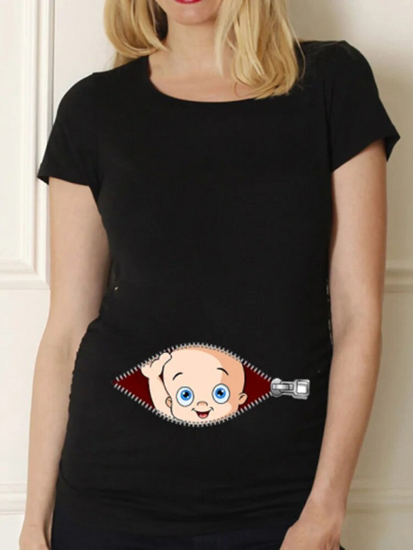 Μαύρο πουκάμισο εγκυμοσύνης για εγκυμοσύνη χαριτωμένο μπλουζάκι με κοντό μανίκι με λαιμόκοψη Μπλουζάκι με κοντό μανίκι Μπλουζάκι για έγκυες μπλούζες Μαμά Ρούχα Βρεφική Αναγγελία Μπλουζάκι