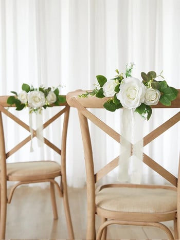 Τεχνητό τριαντάφυλλο λουλούδι πλάτης καρέκλας για δείπνο ξενοδοχείου Γαμήλιες εκδηλώσεις Δείπνο Διαρρύθμιση τοπίου Στήριγμα Διακόσμηση καθρέφτη οπισθοπορείας