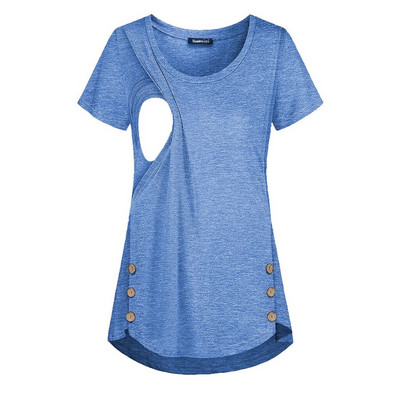 Majica kratkih rukava za trudnice, za trudnice, ljeto, majice s dugmadima i okruglim izrezom, kratkih rukava, jednobojne majice za dojenje Novo
