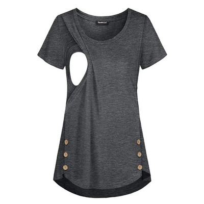 Majica kratkih rukava za trudnice, za trudnice, ljeto, majice s dugmadima i okruglim izrezom, kratkih rukava, jednobojne majice za dojenje Novo