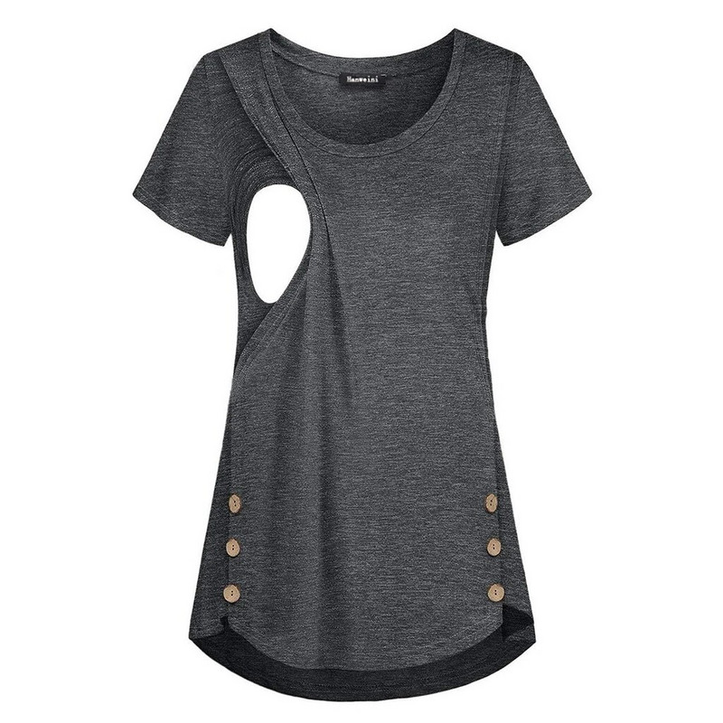 Majica kratkih rukava za trudnice, za trudnice, ljeto, majice s dugmadima i okruglim izrezom, kratkih rukava, jednobojne majice za dojenje Novo