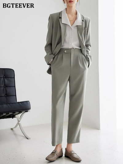 BGTEEVER Proljetni ženski komplet sakoa od 2 komada dugih rukava, jakne s jednim gumbom i hlače širokih nogavica Ženska odijela s hlačama