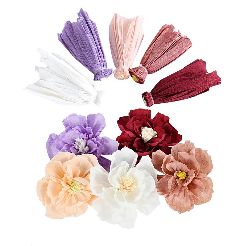 3/1kom DIY cvijet od krep papira Umjetni božur Glava ruže za dom Vjenčanje Rođendan Pozadina Zidni dekor DIY Cvjetni obrt