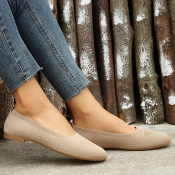 Плоски обувки Дамски модни приплъзващи се мрежести мокасини Дишащи еластични балетки Дамски обувки с остри пръсти Удобни леки обувки