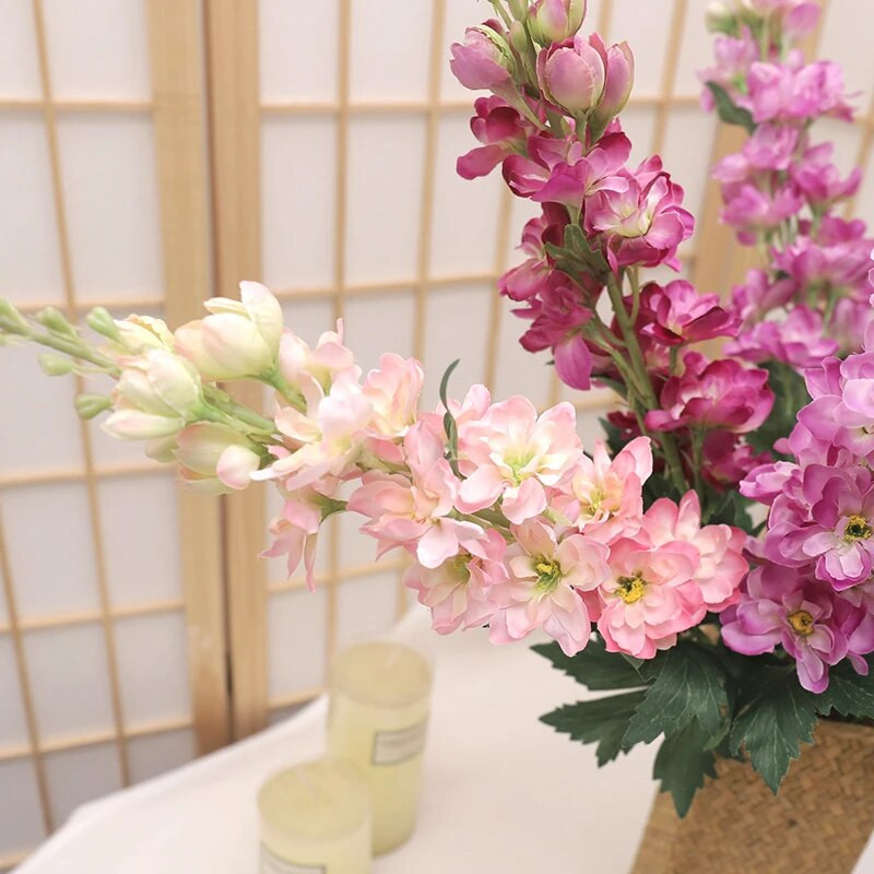 Gyönyörű jácint művirág hosszú ágú Delphinium selyem művirág esküvői házibuli kerti dekoráció fleur artificielles