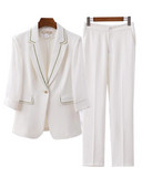 Ljeto Proljetno odijelo s hlačama Žensko žensko crno-bijelo kaki sako do pola rukava i hlače Ženska radna odjeća Formalni set od 2 komada