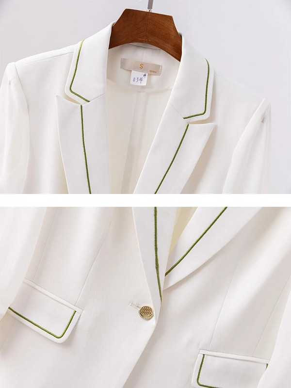 Ljeto Proljetno odijelo s hlačama Žensko žensko crno-bijelo kaki sako do pola rukava i hlače Ženska radna odjeća Formalni set od 2 komada