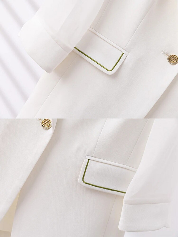 Ljeto Proljetno odijelo s hlačama Žensko žensko crno-bijelo kaki sako do pola rukava i hlače Ženska radna odjeća Formalni set od 2 komada