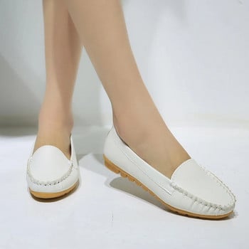 Есен Пролет Дамски мокасини Кожени обувки без обувки Бели дамски обувки Дамски едноцветни обувки тип лодка Черни zapatos mujer 2433