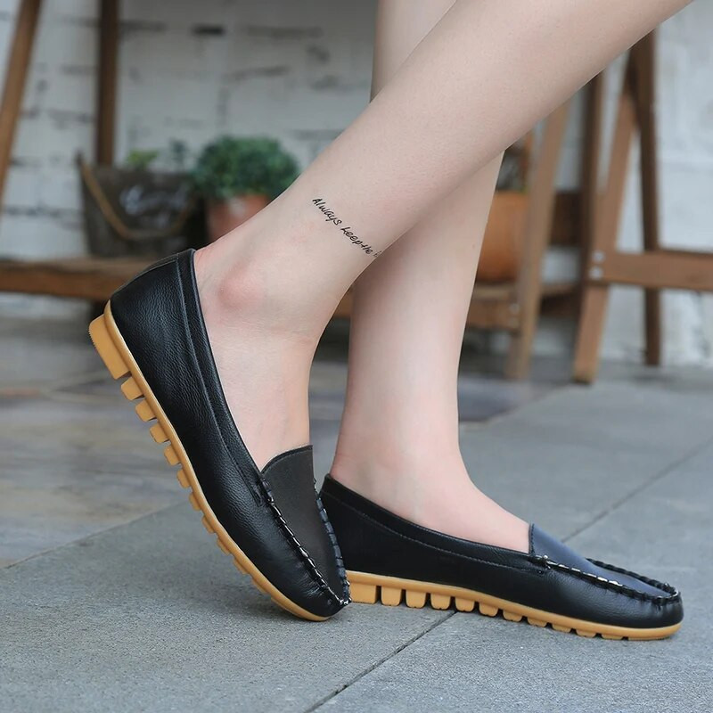 Φθινοπωρινά Ανοιξιάτικα Γυναικεία Loafers Δερμάτινα slip on Shoes Λευκά Γυναικεία Παπούτσια Γυναικεία Solid Flats Boat Shoes Μαύρα zapatos mujer 2433