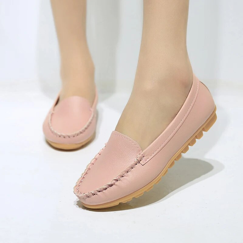 Φθινοπωρινά Ανοιξιάτικα Γυναικεία Loafers Δερμάτινα slip on Shoes Λευκά Γυναικεία Παπούτσια Γυναικεία Solid Flats Boat Shoes Μαύρα zapatos mujer 2433